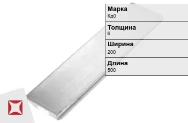 Кадмиевый анод Кд0 6х200х500 мм ГОСТ 1468-90  в Атырау