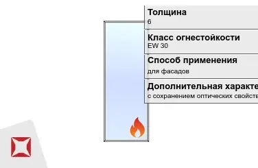 Огнестойкое стекло Pyropane 6 мм EW 30 с сохранением оптических свойств ГОСТ 30247.0-94 в Атырау