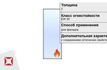 Огнестойкое стекло Pyropane 7 мм EW 30 с сохранением оптических свойств ГОСТ 30247.0-94 в Атырау