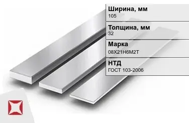 Полоса нержавеющая 105х32 мм 08Х21Н6М2Т ГОСТ 103-2006  в Атырау