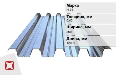 Профнастил оцинкованный Н-75 0,45x800x12000 мм в Атырау