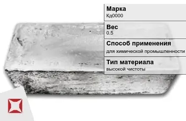 Слиток кадмия Кд0000 0.5 кг для химической промышленности ГОСТ 22860-93 в Атырау